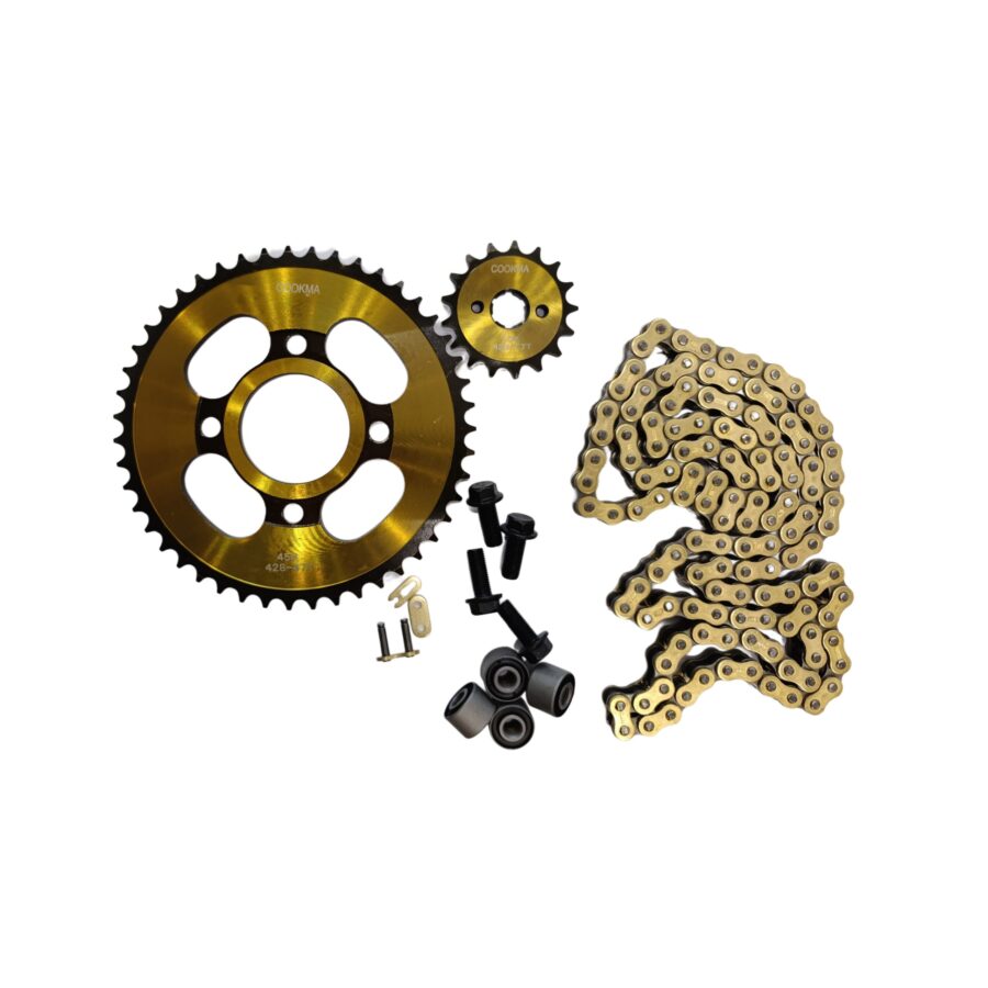 Chain gear set (Kokma) ست دنده زنجیر با پیچ و مهره و بست و لاستیک توپی هوندا 200 تخت 38T/15T (کوکما) - Image 1